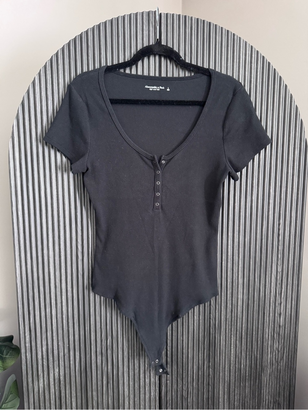 A&F Black Short-Sleeve Henley Bodysuit
